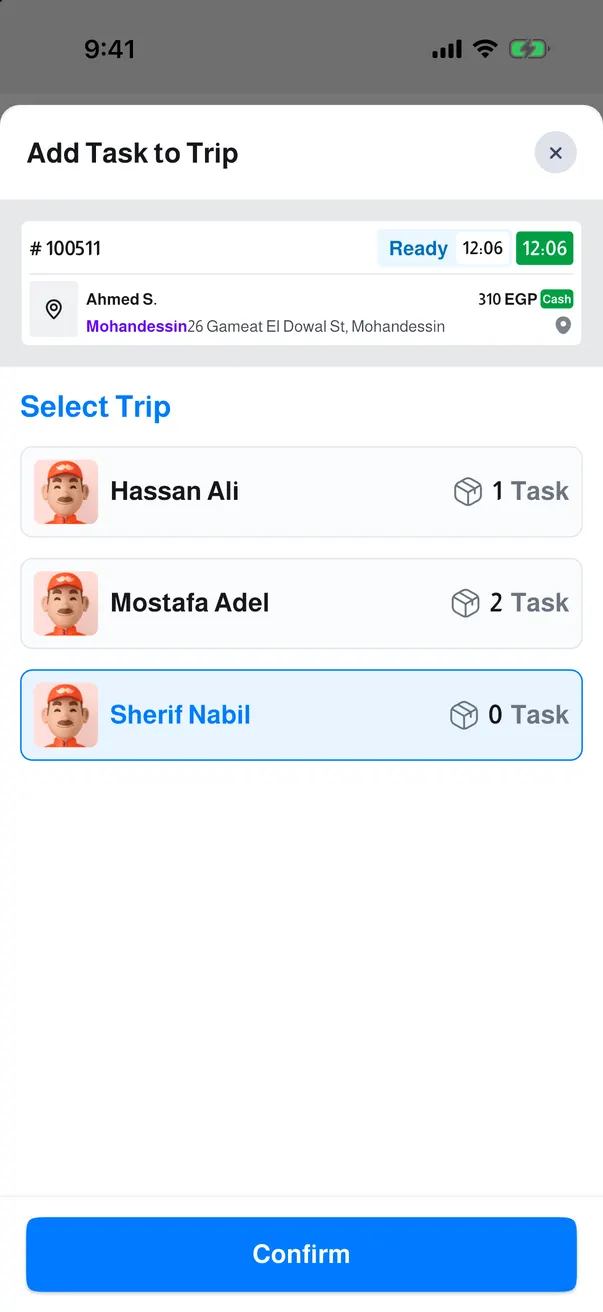 Adding a task to a rider’s trip