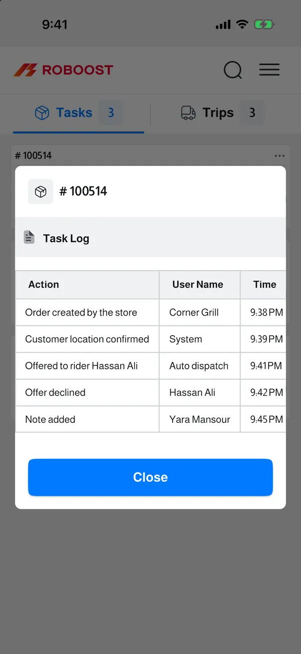 The task log