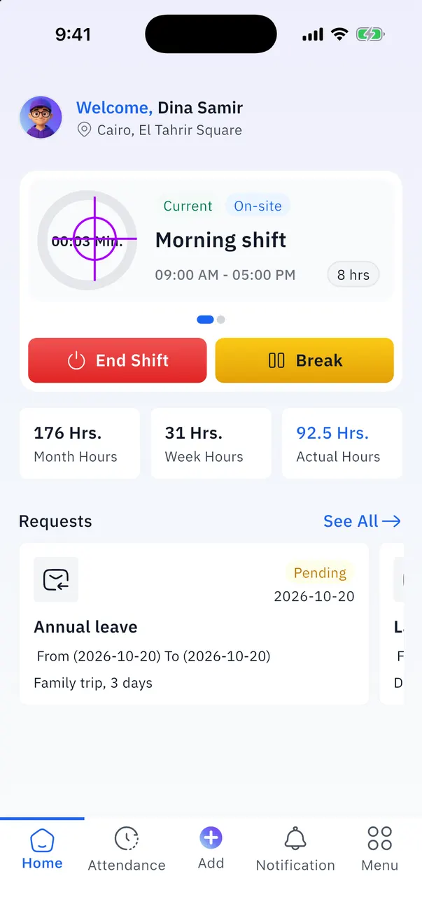 Clocked in inside the office geofence