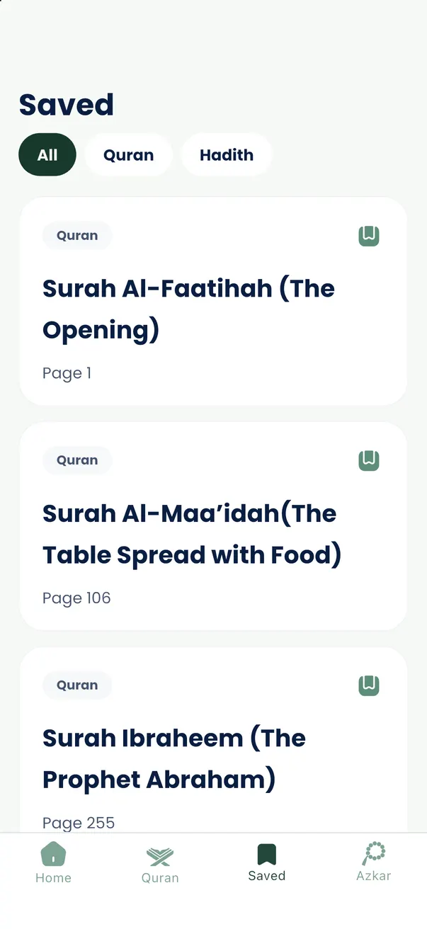 Saved pages and hadith