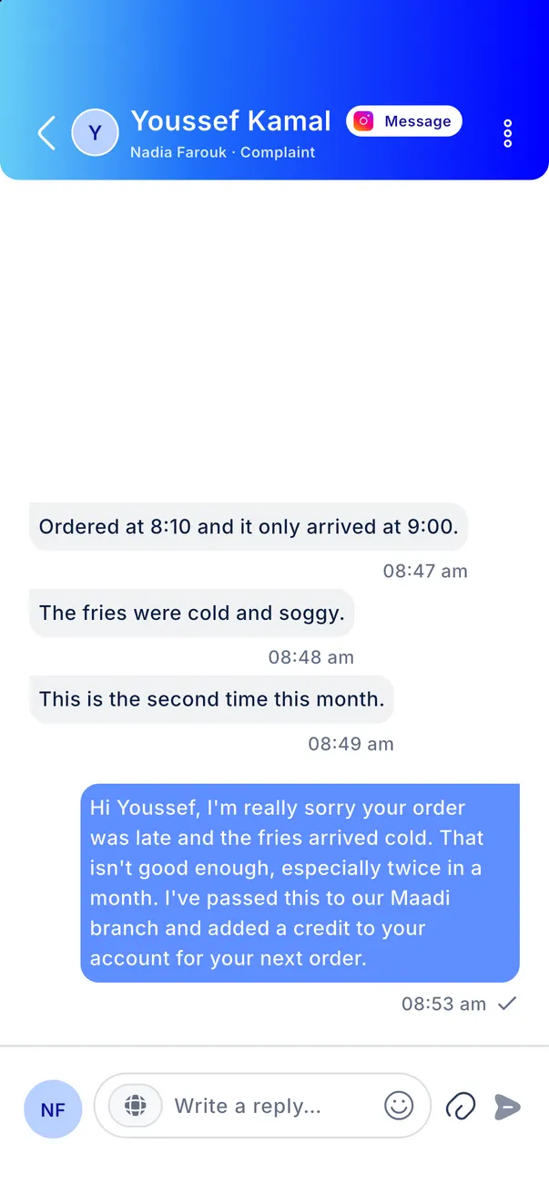 The reply sent